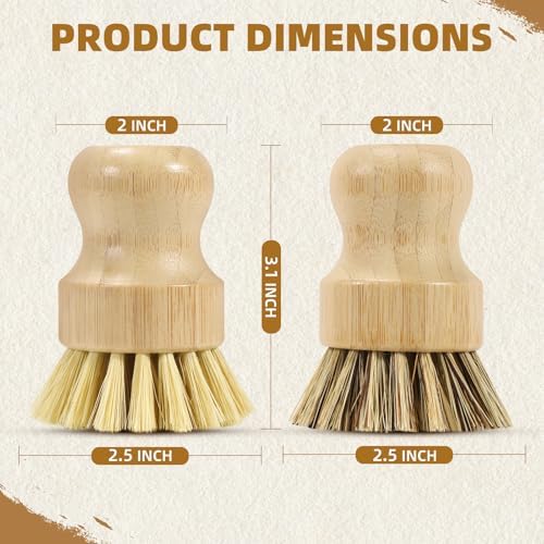 4 Pack Bamboo Dish Brush Set, Natural Palm Dish Scrubber for Pots and Vegetables, Sisal Bristle Bamboo Scrub Brush for Cleaning Dishes and Pans - Image 3
