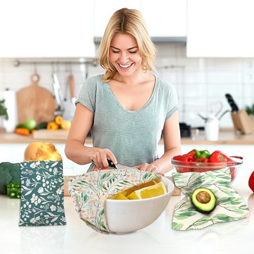 Beeswax Food Wrap, Reusable Beeswax Wraps Storage Set 9-Pack (5S 3M 1L), Organic and Beeswax Wraps Reusable, Sustainable Alternative/Flowers Grass - Image 6