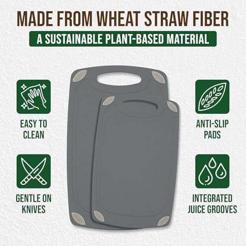 AXIOM CREATIONS 2-Piece Reversible Cutting Board Set Made with Natural Wheat Straw Fiber, Eco-Conscious Food Safe Kitchen Essentials, Gluten Free & BPA Free Chopping Boards for Kitchen - Image 4