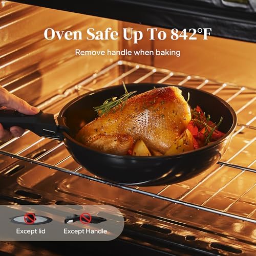 Redchef 16pcs Ceramic Pots and Pans Set Non Stick, Nonstick Kitchen Cookware Set with Detachable Handle, Non Toxic, PFAS PFOA & PTFE Free, RV Cookware Set for Camping, Dishwasher/Oven Safe (Black) - Image 4