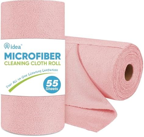 AIDEA Microfiber Cleaning Cloth Roll-55 Sheets, Pink Towels, 11×9" by AIDEAHOME