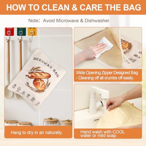 2 Pack Reusable Beeswax Bread Bags for Sourdough, Cotton Bread Bag with Wide Zipper Opening & Handle, XL Bread Bags for Homemade Bread, Keeps Bread Fresh Longer - Image 4