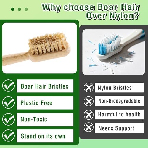 Boar Bristle Bamboo Toothbrushes Plastic Free 4 Pack - Image 3