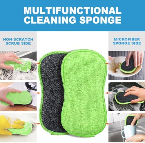 HOMEXCEL Dish Sponge 12 PK, Microfiber Kitchen Sponges for Cleaning, Green - Image 4