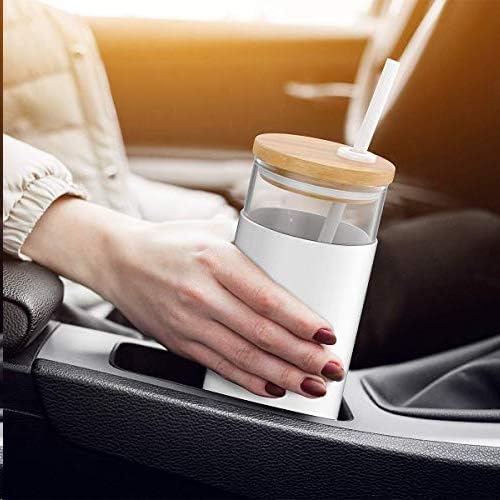 Tronco 20 oz Glass Tumbler with Lids and Straws, Reusable Iced Coffee Cups - Image 3