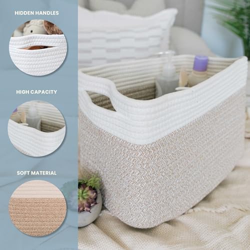 OrganiHaus Cotton Rope Baskets for Shelves, Set of 3, 15x9x10 - Image 3