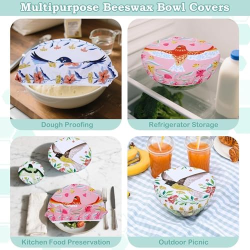 5Pcs Reusable Beeswax Elastic Bowl Covers for Bread Proofing and Food Cover - Image 5