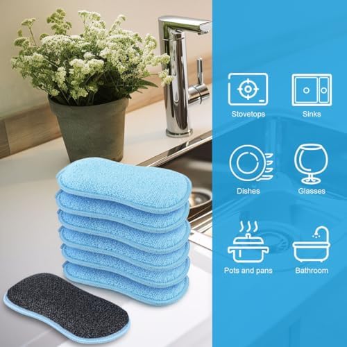 HOMEXCEL Dish Sponge 12 PK, Microfiber Kitchen Sponges for Cleaning, Blue - Image 6
