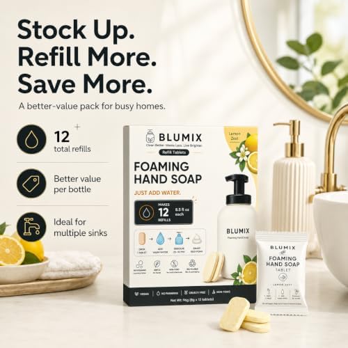 Foaming Hand Soap Refill Tablets, Concentrated Hand Soap Tablets, Just Add Warm Water, For Reusable Foaming Soap Dispensers (12 Count, Lemon, Refill Only) - Image 3