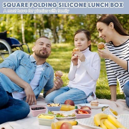 Mifoci 6 Pcs Silicone Containers for Food Collapsible Food Storage Containers with Airtight Lids Stacking Leftover Foods Storage Lunch Box for Freezer Microwave Dishwasher Safe(Morandi,11.8 oz) - Image 6
