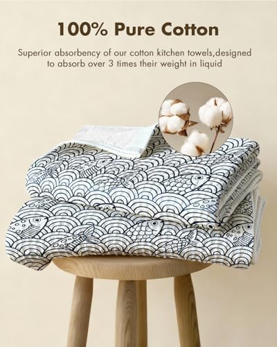 Miss Adola 370GSM Cotton Waffle Kitchen Towels, Fish - Image 3