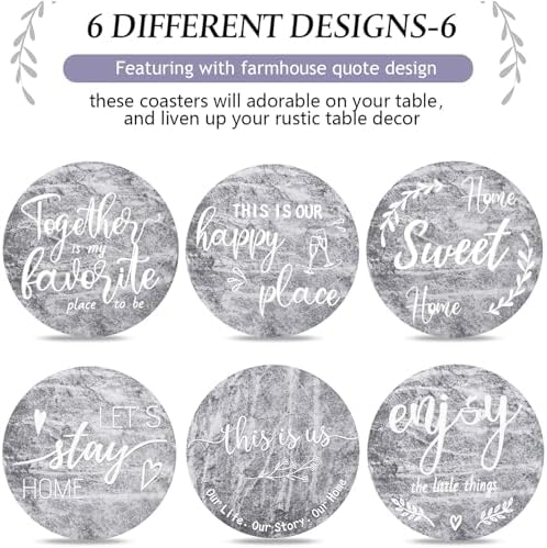 Queekay House Warming Gifts New Home Farmhouse Coasters Set of 6, Ash - Image 4