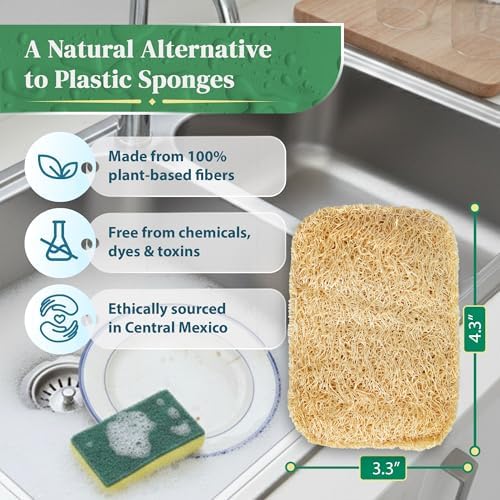Natural Loofah Kitchen Sponge - Natural Sponges for Dishes - Dish Sponge - Image 2