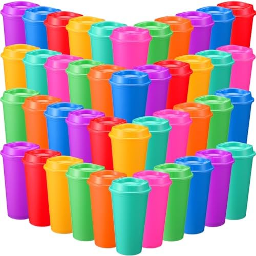 Honeydak 45 Pack 16 oz Reusable Coffee Cups with Lids Water Bottle Iced Coffee Travel Mug Reusable Portable Plastic Tea Tumblers Bulk for Hot and Cold Drinks Birthdays Party (Classic,Rich Colors) by Honeydak