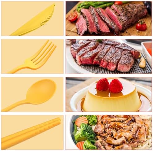 4 Sets Reusable Utensils Set with Case,Camping Cutlery Set Travel Silverware Set with Case Lunch Utensils Set for Work,Utensil Sets for Lunch Picnic Daily Use Outdoor (Yellow) - Image 5