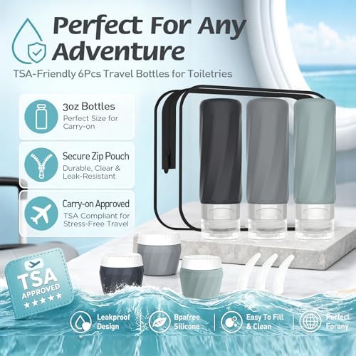 6Pcs Travel Bottles for Toiletries, Silicone Travel Size Containers Set - Image 3