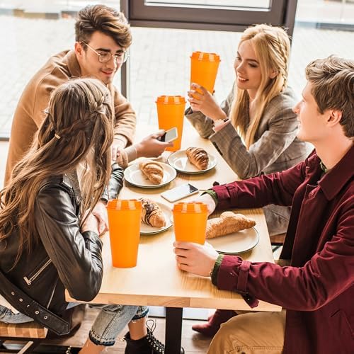 20 Pack Reusable Coffee Cups with Lids 16 oz Plastic Tumblers Travel Mug Iced Coffee Cup for Adults and Women Hot and Cold Drinks, Microwaveable(Orange) - Image 6