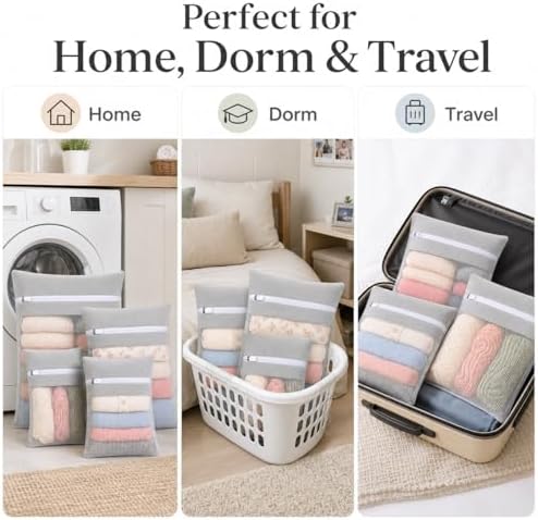 Gray 5-piece set in bags, durable cotton mesh laundry bags, sturdy zipper, breathable mesh, delicate laundry bags, suitable for underwear, clothes, pants, and socks - Image 3