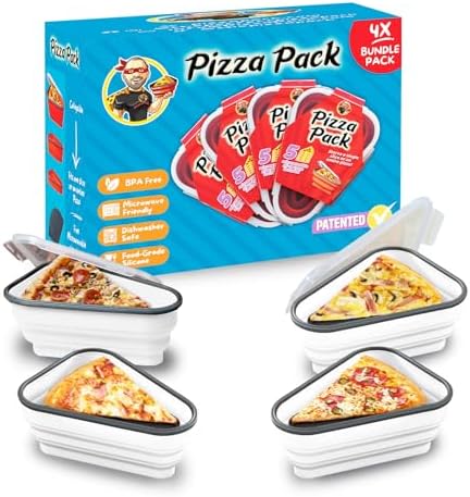 PIZZA PACK The Perfect Reusable Pizza Storage Container with 5 Microwavable Serving Trays - BPA-Free Adjustable Pizza Slice Container to Organize & Save Space, 4 Pack, White by PizzaPack%E2%84%A2