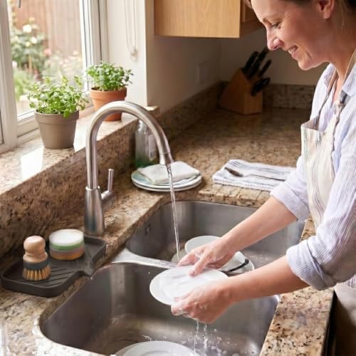 MicoYang Silicone Soap Dish with Drain Spout — Self-Draining Sink Organizer Tray for Bathroom & Kitchen, Sponges, Dispensers & Soap Holder, Non-Slip & Dishwasher Safe, Coffee (Medium, 9.6"×5.3") - Image 6