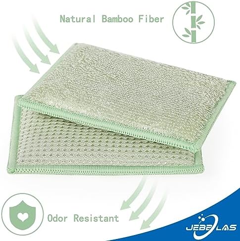 JEBBLAS Bamboo Natural Kitchen Sponges Dish Sponge Cleaning Sponge Heavy Duty Scrub Sponge for Cleaning Kitchen and Household Green (8 Pack) - Image 4