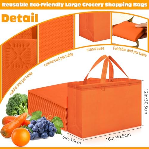 Windyun Reusable Grocery Bags Large Non Woven Shopping Bags with Handles Foldable Portable Tote, 16x6x12 Inch - Image 3