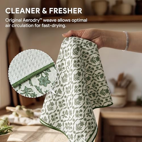 RECYCO Waffle Kitchen Towel Set of 2 - Quick Dry Microfiber Sustainable Dish Towels - Ultra Absorbent Reusable Cleaning Tea Towels - Lightweight Hand Towels,16”x 28”, Thyme & Vine - Image 5