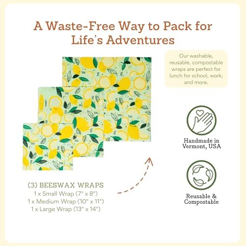 Bee's Wrap Beeswax Food Wraps, 3 Pack Assorted - Fresh Squeeze - Image 3