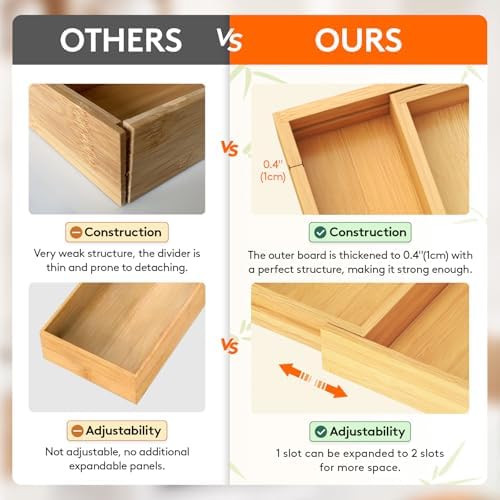 Lifewit Bamboo Utensil Organizer for Kitchen Drawer, Cooking Utensil Tray - Image 4