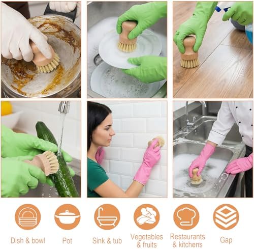 12 Packs Bamboo Scrub Brush for Dishes, 2 Pcs Natural Dish Brush with Sisal Bristles, Wooden Dish Scrubber for Pots, Pans & Vegetables, Eco-Friendly Kitchen Cleaning Tools - Image 5