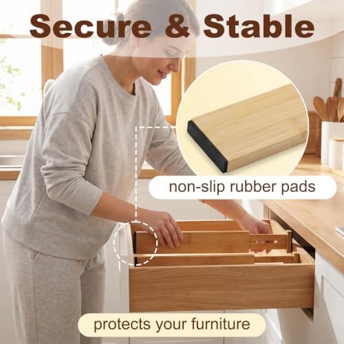 Joyeee Kitchen Drawer Dividers 8 Pack, 16.9-22" Adjustable Bamboo Drawer Organizer, 2.28" High Expandable Utensils Separators for Closet, Dresser, Bathroom, Bedroom - Image 5