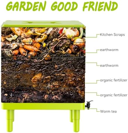 5-Tray Worm Composter,100L WormCompost Bin for Vermicomposting Starter, Indoor & Outdoor Worms Farm Composting Bin, Worm Compost Bin for Recycling Food Waste (Black) - Image 5