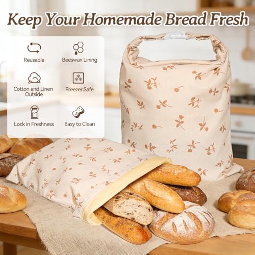 2 Pcs Beeswax Sourdough Bread Bags for Homemade Bread, XL 17x13 Inches - Image 5