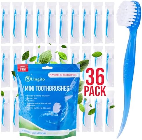 Bulk 36-Pack Mini Toothbrush Set - Prepasted, Hard Bristles with Individually Wrapped Disposable Toothbrush by LINGITO