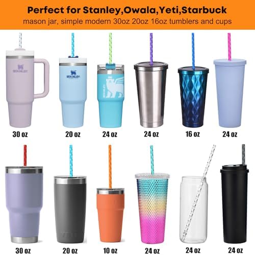 ALINK 12-Pack Reusable Plastic Clear Swirl Straws, 11" Long Hard Tumbler Replacement Drinking Straws for 16 OZ 20 OZ 30 OZ Stanley, YETI, Starbucks Tumblers with Cleaning Brush - Image 3