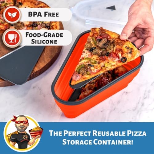 PIZZA PACK The Perfect Reusable Pizza Storage Container with 5 Microwavable Serving Trays - BPA-Free Adjustable Pizza Slice Container to Organize & Save Space, Orange - Image 2