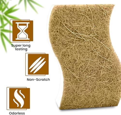 Natural Kitchen Sponge –12-Pack Biodegradable Sponges for Dishes –Compostable Dish Washing Scrubbers – Eco Friendly Non-Scratch Cellulose & Coconut Husk Scrubber Sponges for Cleaning - Image 4