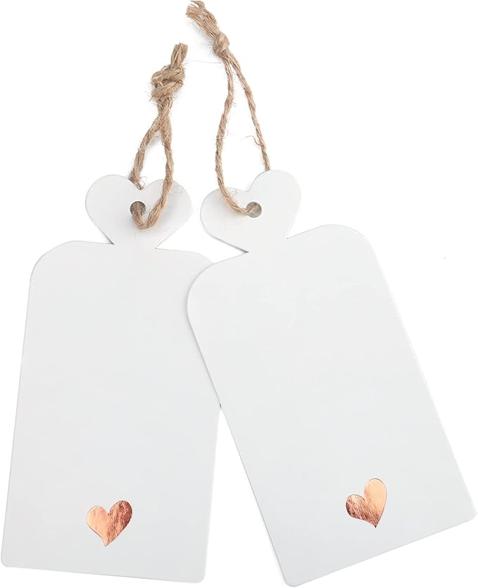 joycraft 100pcs Blank Gift Tags with String, 4x2 in White Paper Tags with Foil Rose Gold Heart, Personalized Gift Wrapping Labels for Birthday, Baby Shower, Wedding, Valentine's Day
