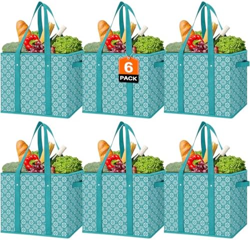 Reusable Grocery Bags 6 Pack, Foldable & Water Resistant Shopping Bags by WiseLife