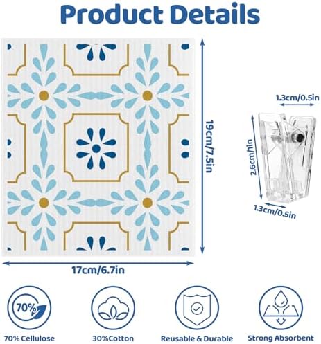 6 Pack Swedish Dishcloths for Kitchen,Swedish Rags Dish Towels with Clips - Image 2