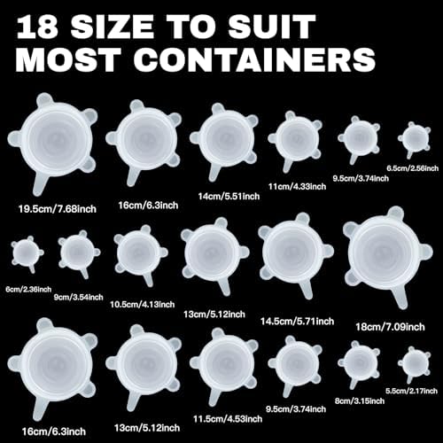 Reusable Silicone Stretch Lids18PCS Round Stretchy Food Covers, Airtight & Leakproof, Microwave & Dishwasher Safe - Image 4