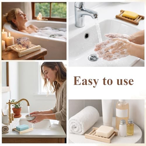 30 Pcs Bamboo Wood Soap Holder Savers Bulk, Wooden Shower Soap Dish Bulk, Wooden Soaps Dish Tray, Self Draining Dishes Handcraft Tray for Bathroom Kitchen Home(Natural Color & Charcoal) - Image 4