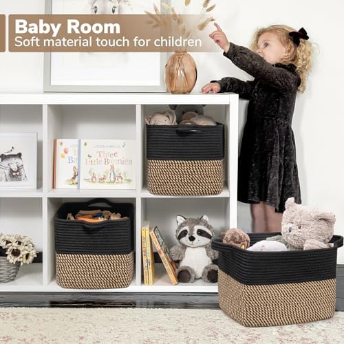 Goodpick Cube Storage Bins - Towel, Book, Cloth, Shoes, Closet Shelf Woven Baskets for Office, Baby Laundry, Toys, 13''x10''x9'' (Pack of 3) - Image 3