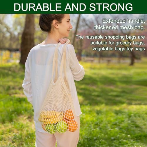 2-Pack Reusable Mesh Grocery Bags, 100% Cotton String, Long Handle Produce Bags, Fruit & Veggie Storage - Image 4