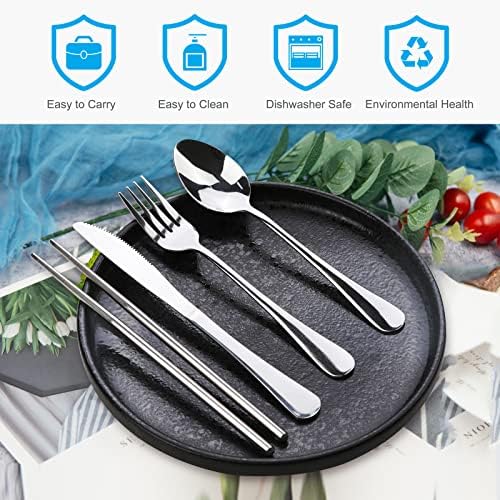 Portable Silverware Set with Case, Lengnoyp Travel Camping Utensils Set, Premium Stainless Steel Travel Cutlery Set - Image 2