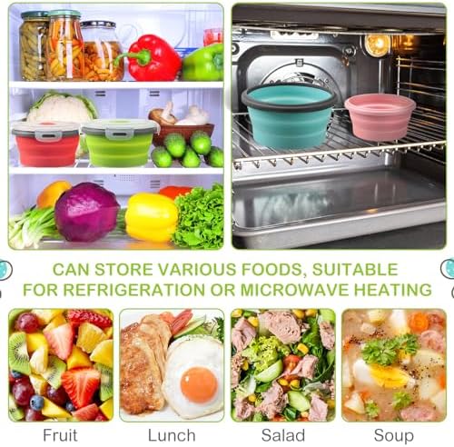 Suclain 4 Pcs Collapsible Bowls with Lids Silicone Camping Food Storage Container Expandable Folding Salad Lunch Box Travel Container for Hiking Camping - Image 5