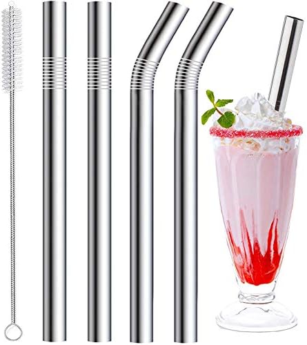 Vinaco 4 Pack 0.4" Wide Bore Reusable Stainless Steel Metal Smoothie Straws by LightingMadeSimple