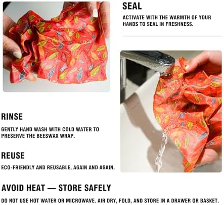 Reusable Beeswax Food Wraps - 3 Pack (S,M,L) Eco-Friendly Storage for Bread, Leftovers, Mason Jars, Cheese & Bowl Covers,Sandwich Wrapper | Organic, Zero Waste, Plastic and Silicone Free - Image 6