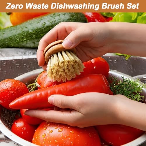 12 Pcs Bamboo Dish Brush Replacement Heads, Natural Sisal Bristle Refills, Eco Friendly Compostable Scrubber Heads for Cleaning Kitchen Utensils - Image 5
