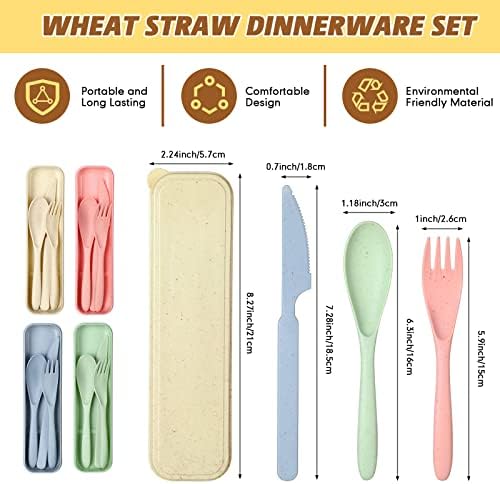 Jinei Reusable Travel Utensils Set Wheat Straw with Case,Bright - Image 2